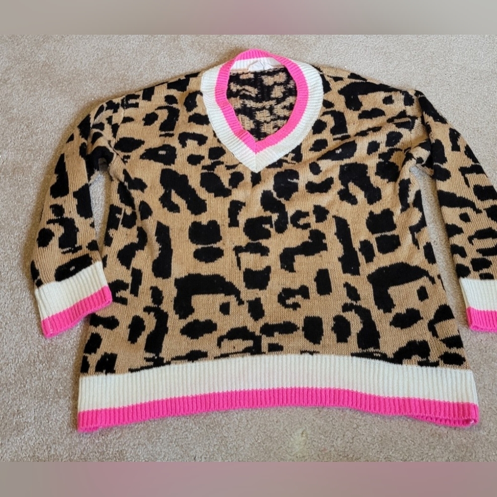 Hyped Unicorn Hot Pink Leopard oversized Sweater - Picture 2 of 8